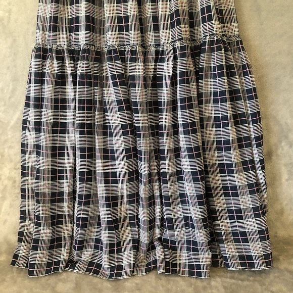 Club Monaco Cross Back Dress Size 4 Plaid V Neck Flowy Side Zip Special Occasion - Picture 7 of 15